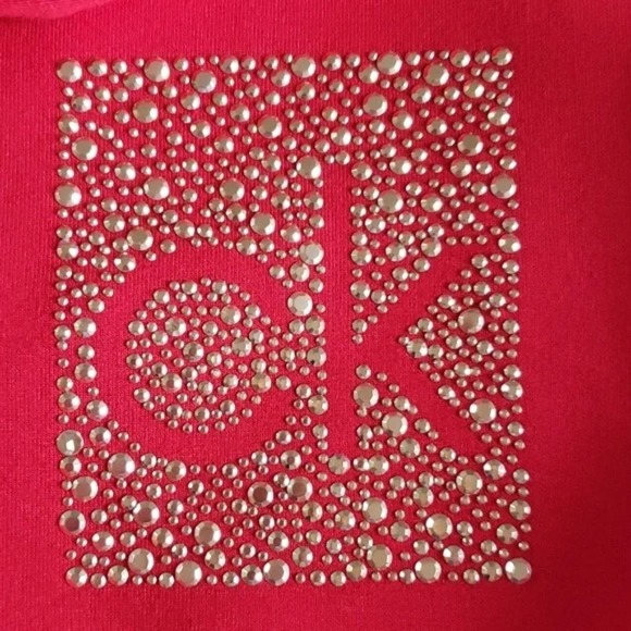 Calvin Klein Red and Gold Logo Studded Long Sleeves Hooded Dress Plus Size 3X - Picture 6 of 13